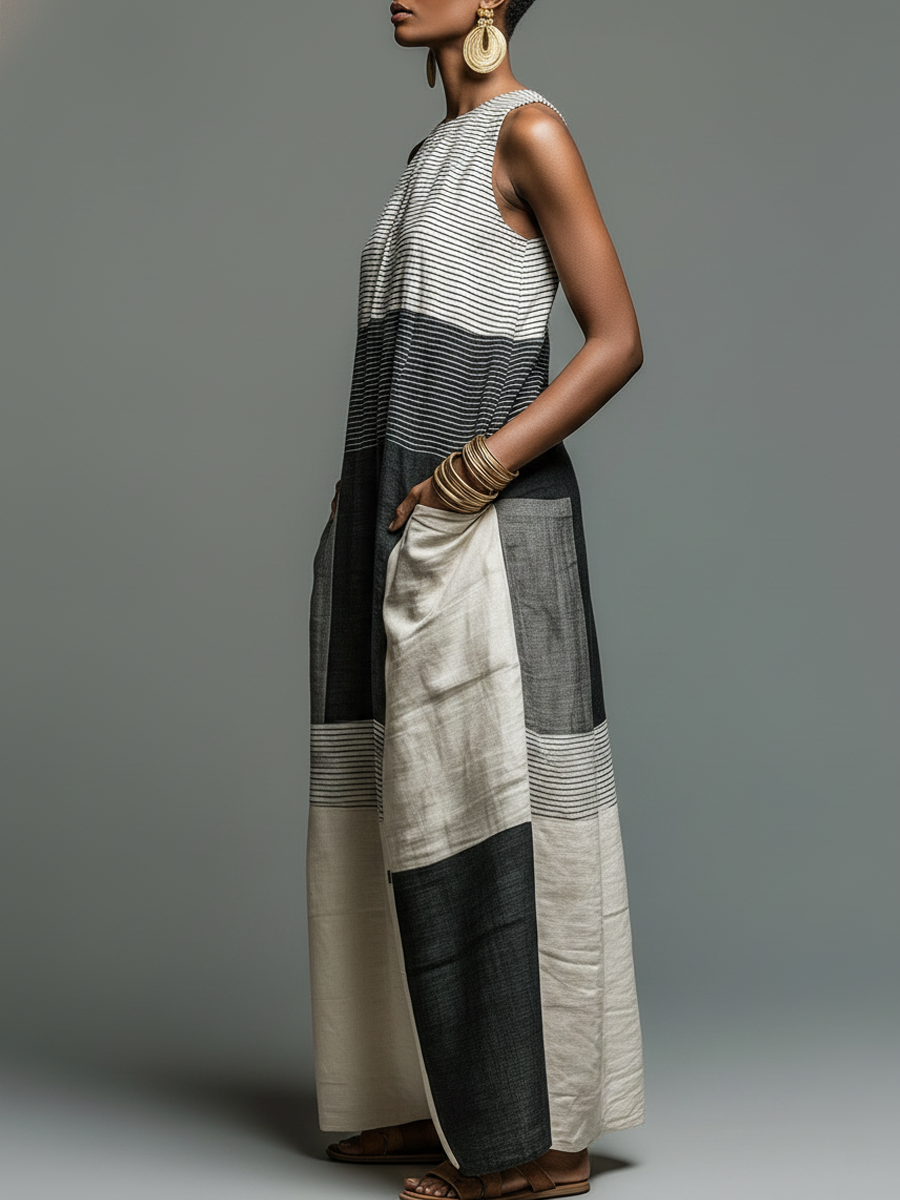 Nadia™ | Colour Block Stripe Sleeveless Maxi Dress