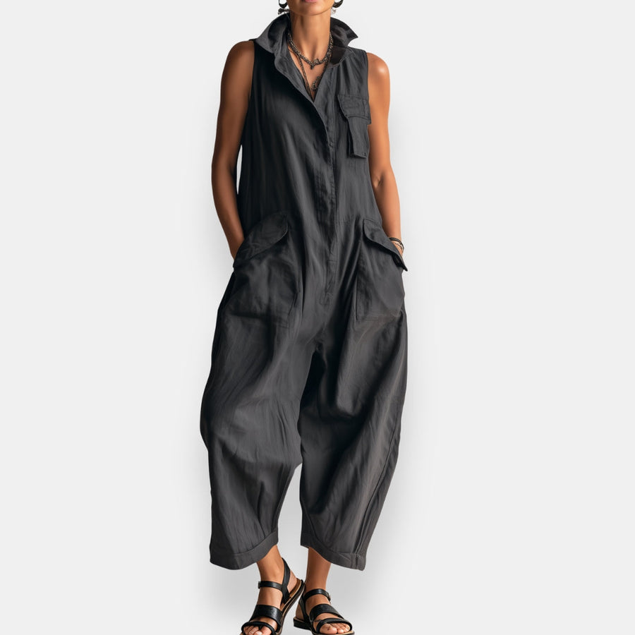 RYKER | Sleeveless Cargo Jumpsuit with Collar and Flap Pockets