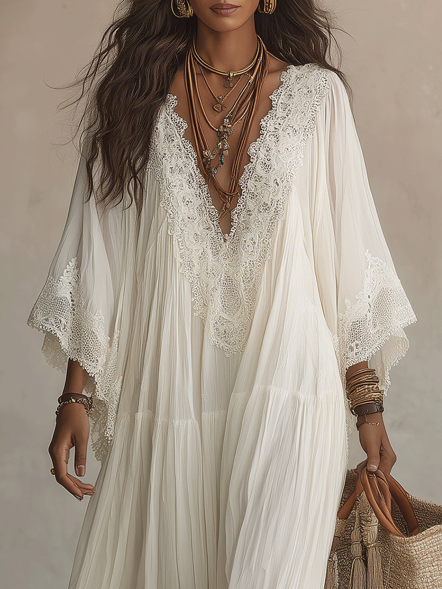 Hilary™ | Elegant Lace Trim Maxi Dress